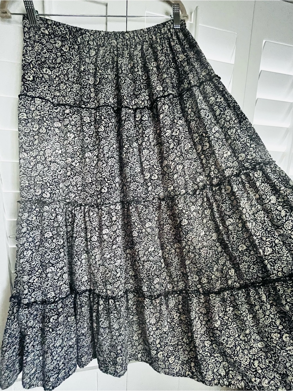 Japna Black and White Floral Tiered Maxi Skirt